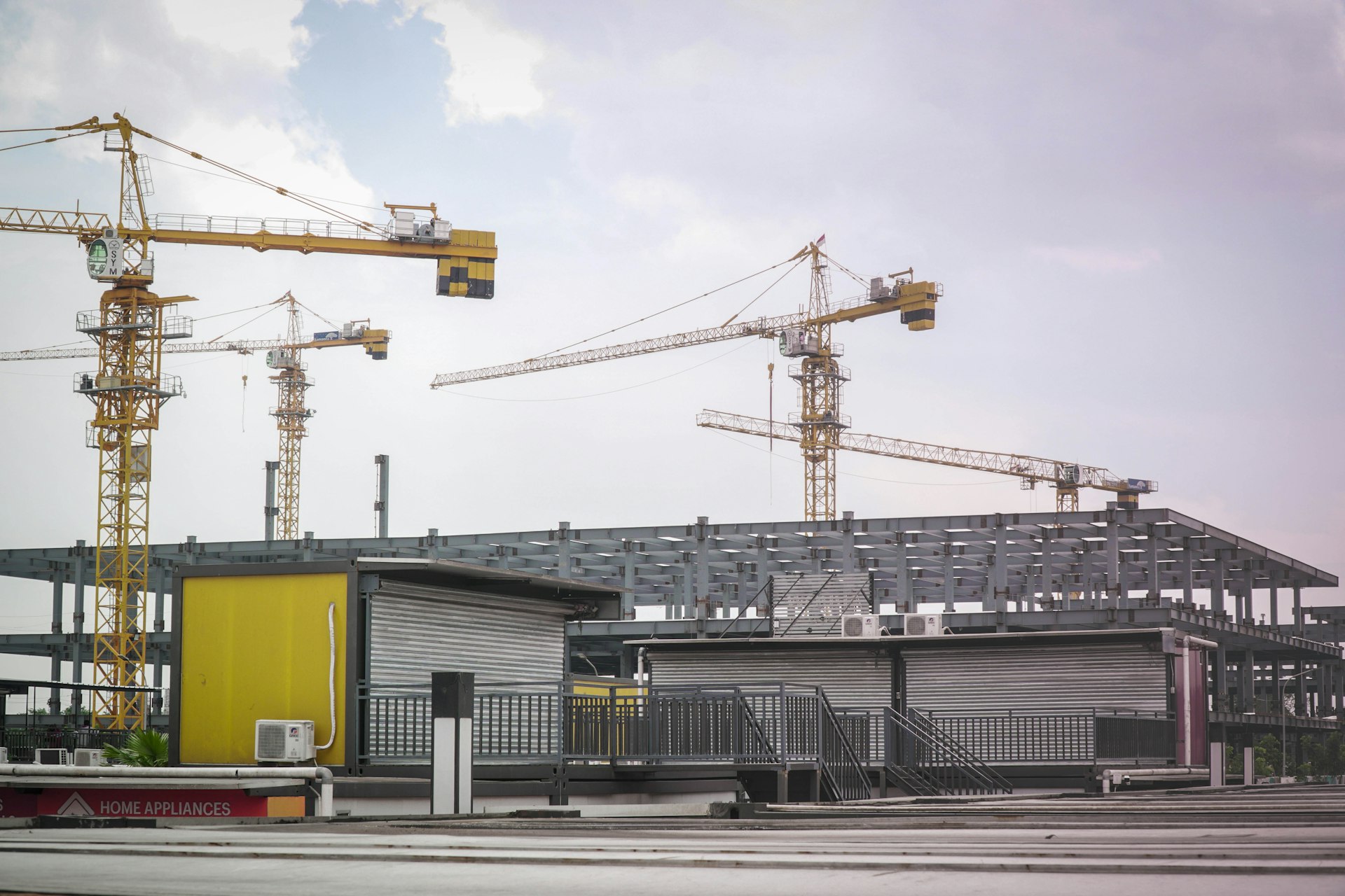 Building under construction with a crane