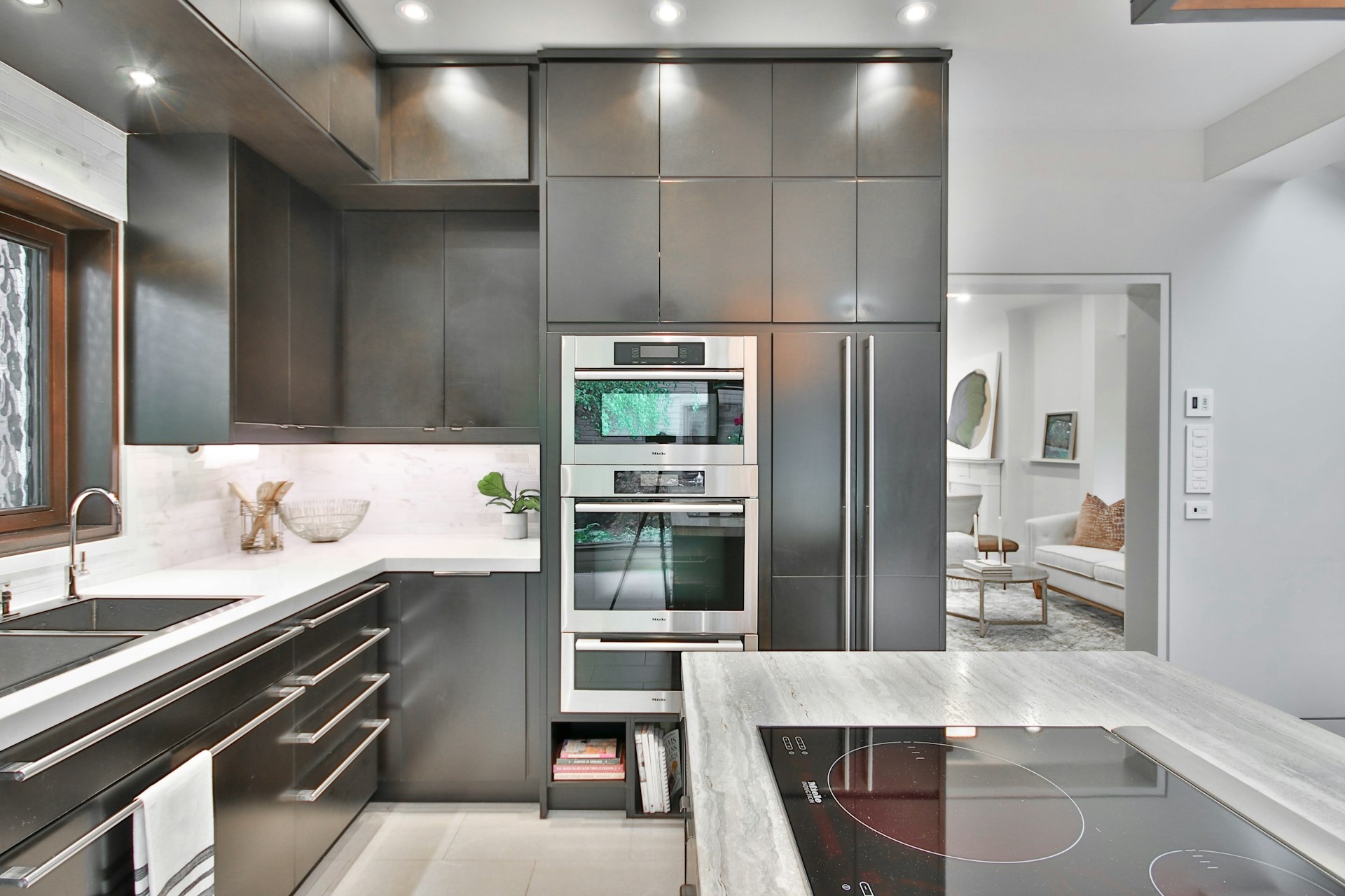 Kitchen interior with worktops and cabinets