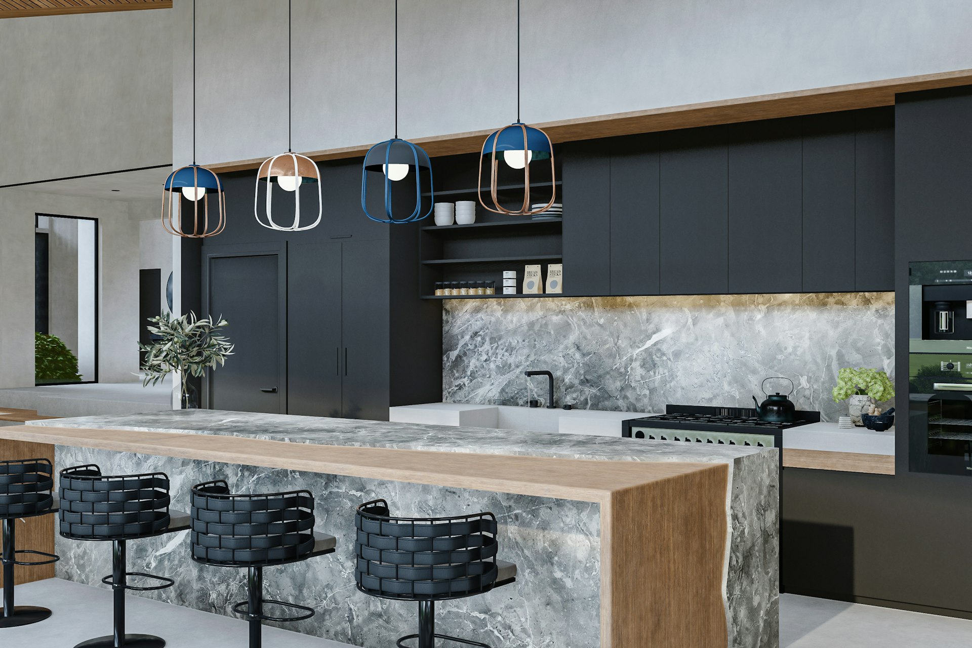 Kitchen interior with worktops and cabinets