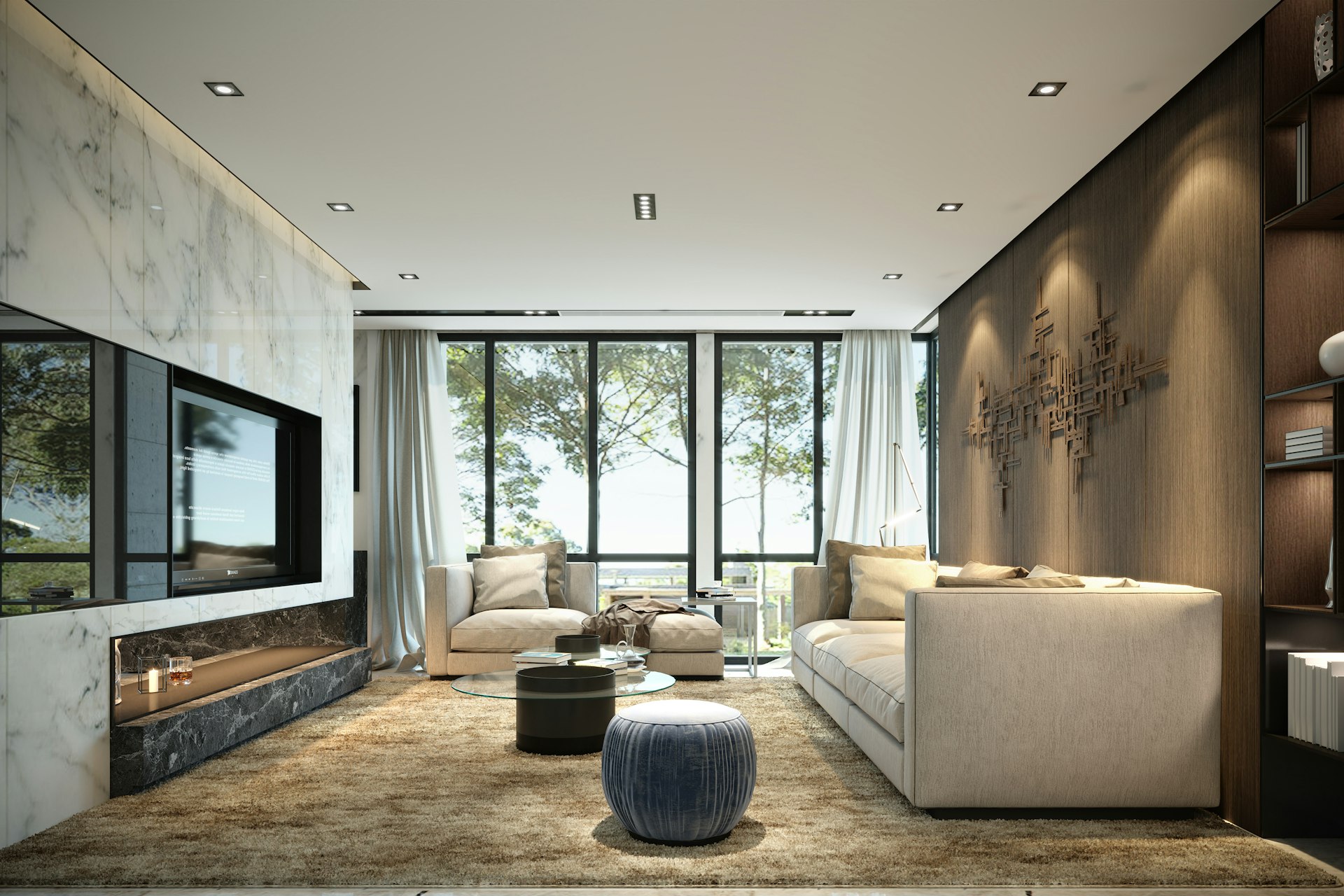 Modern villa salonu ve oturma alanı