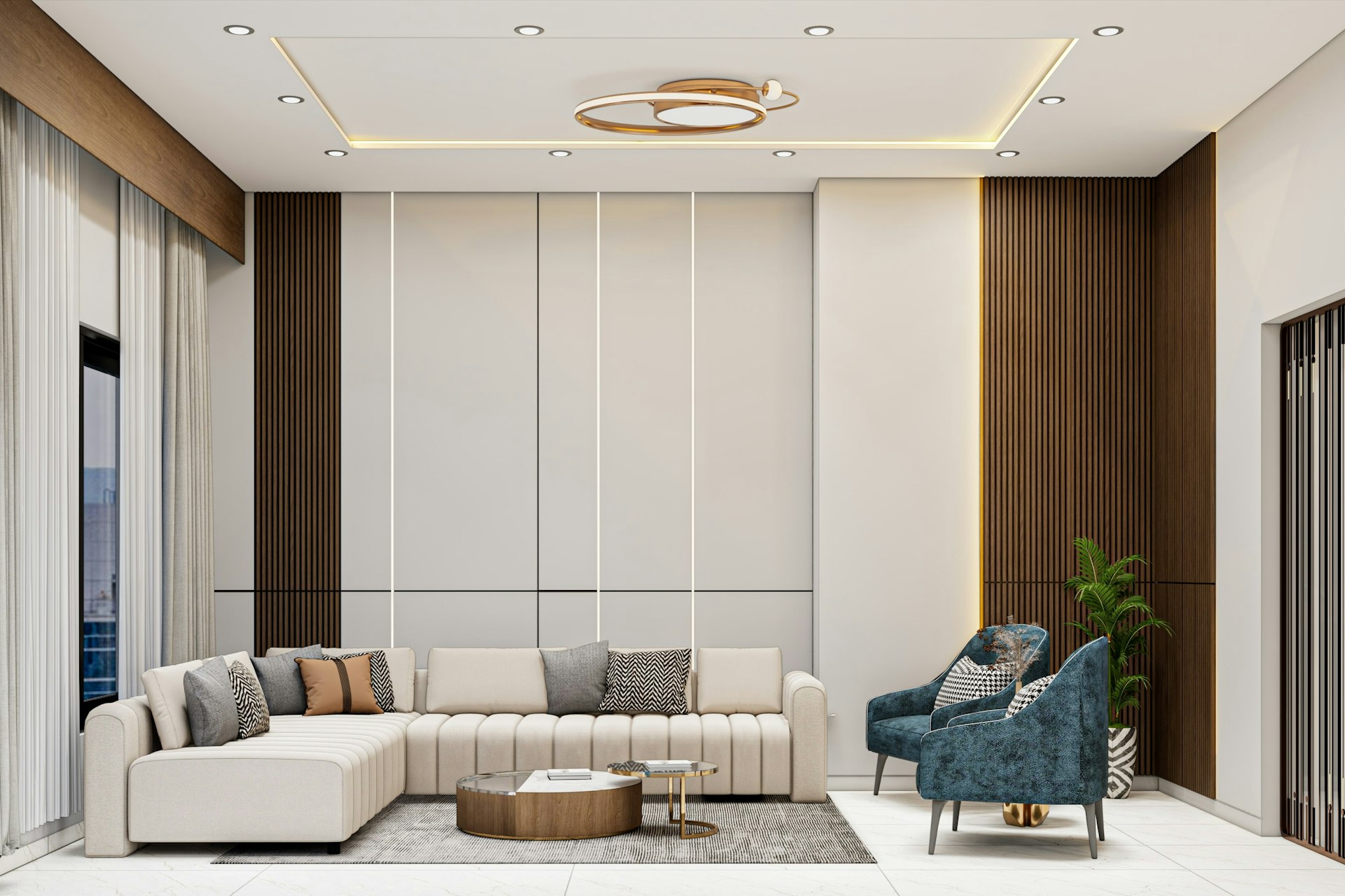 Modern villa salonu ve oturma alanı
