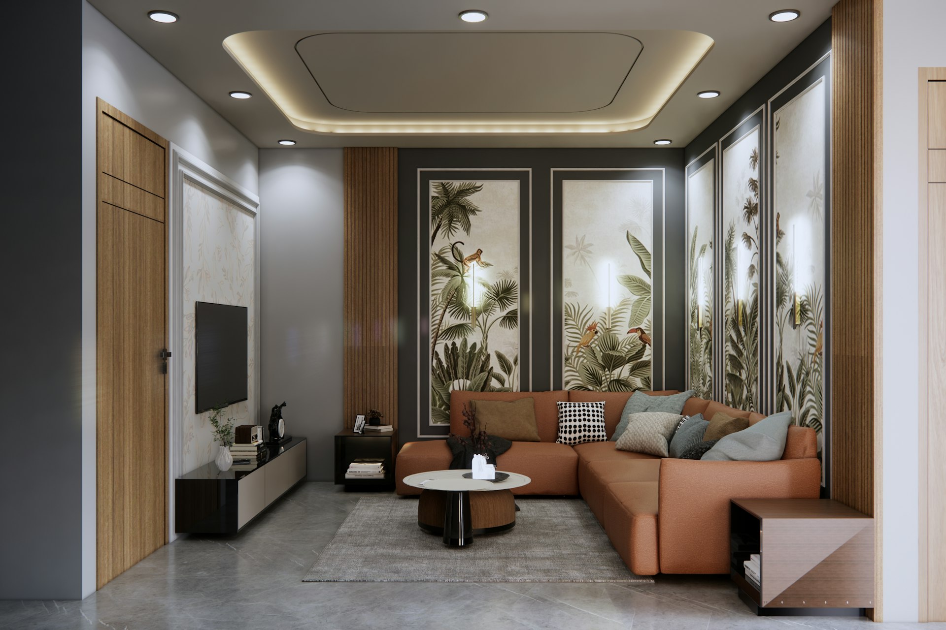 Salon moderne de villa avec espace détente