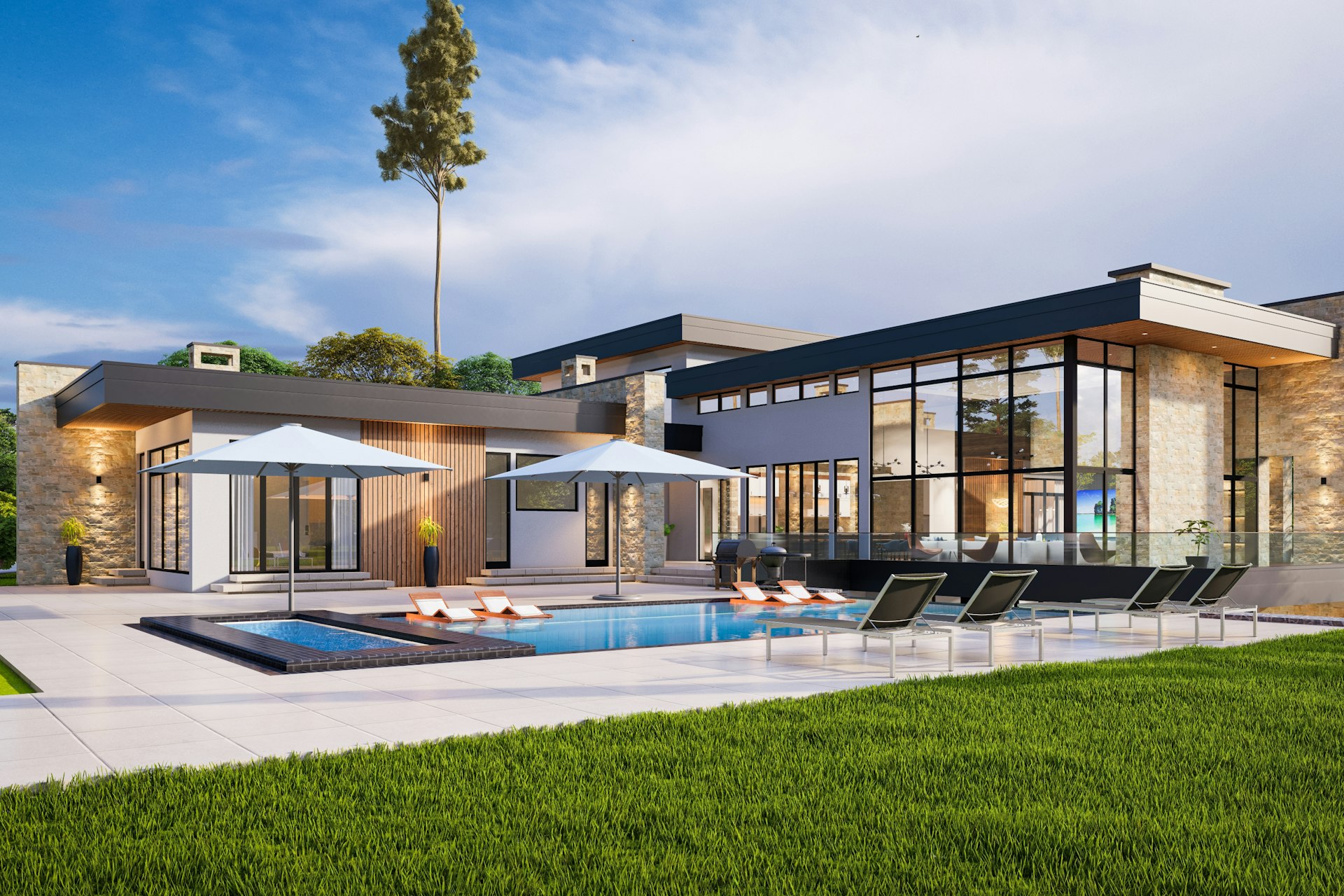 Detached villa design with garden